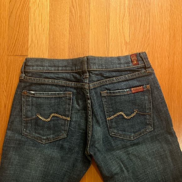 7 for all mankind low rise dark wash flared jeans with swarovski crystals - Picture 1 of 4